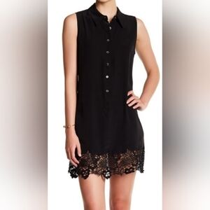 Equipment Black Silk and Lace Sleeveless Shirtdress, Size XS
